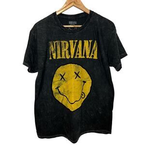 Nirvana Black Band Tee L Unisex Graphic Logo Cotton Casual Short Sleeve Licensed